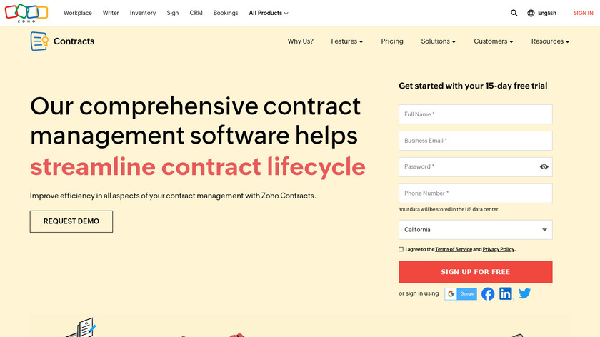 Zoho Contracts Landing Page