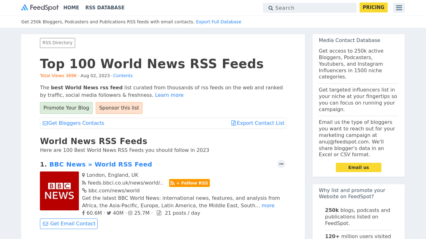 Good News RSS Feeds Landing page