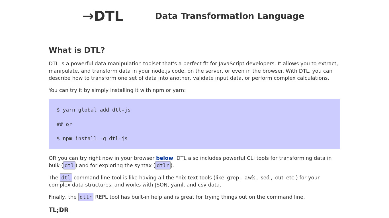DTL Landing page