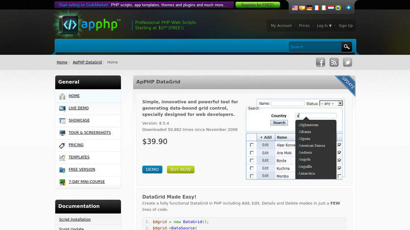 ApPHP DataGrid Landing Page