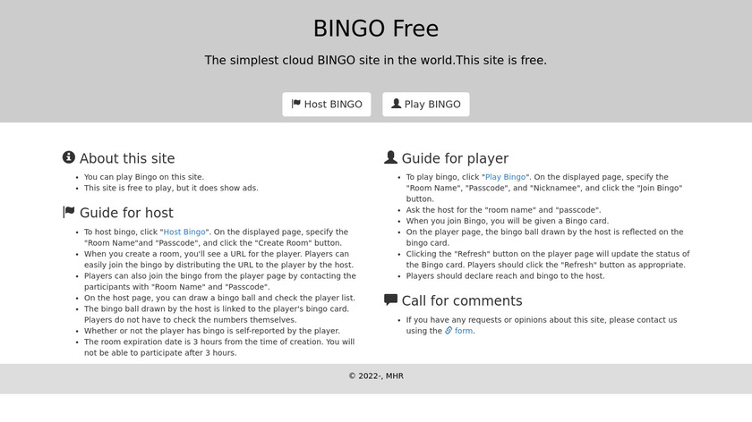 BINGO Free Landing Page