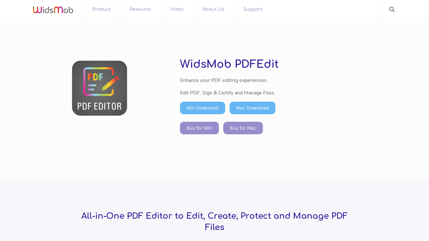 WidsMob PDFEdit Landing page