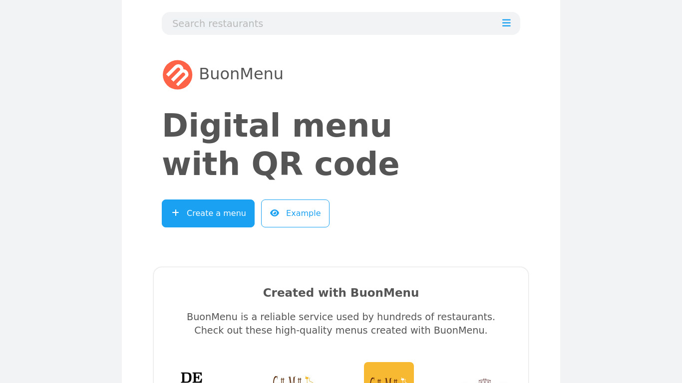 BuonMenu Landing page