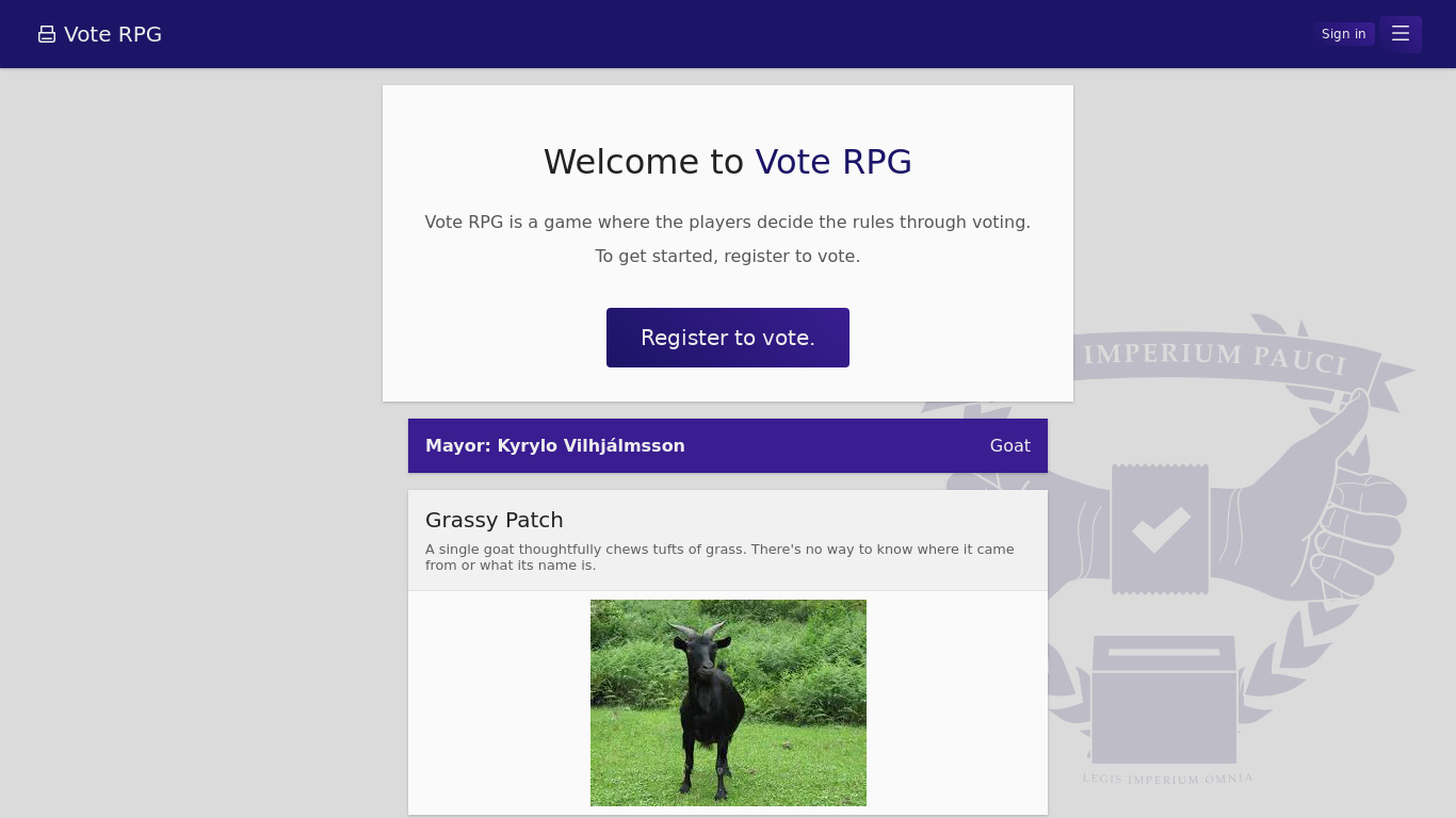 Vote RPG Landing page