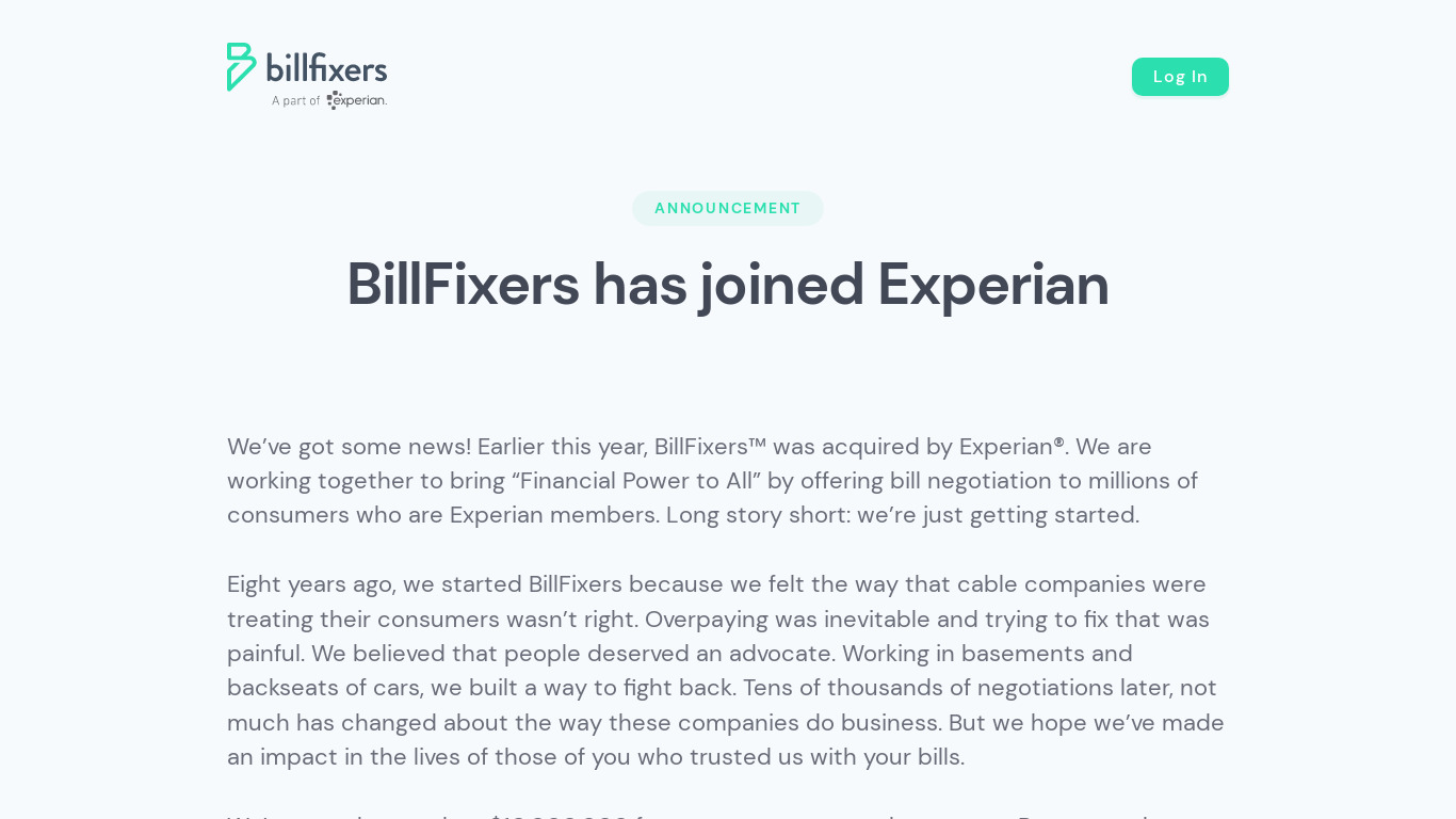 BillFixers Landing page