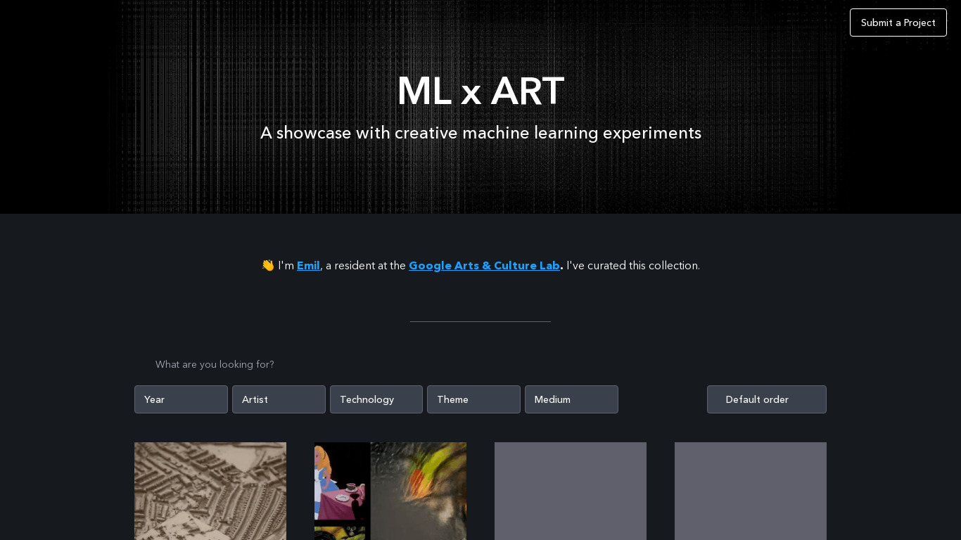 ML ART Landing page