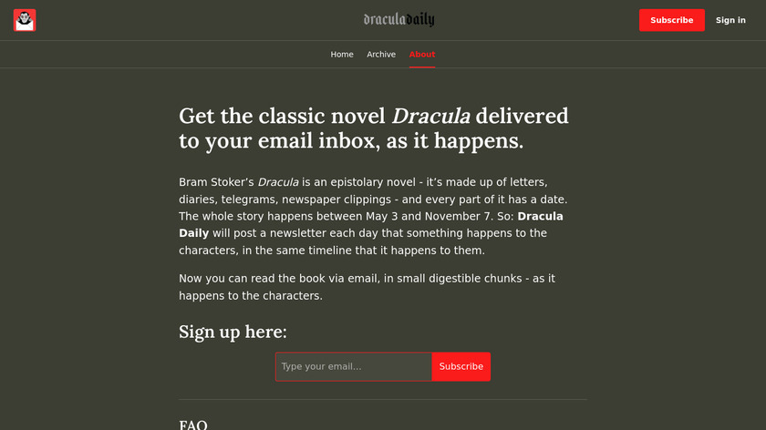 Dracula Daily Landing Page