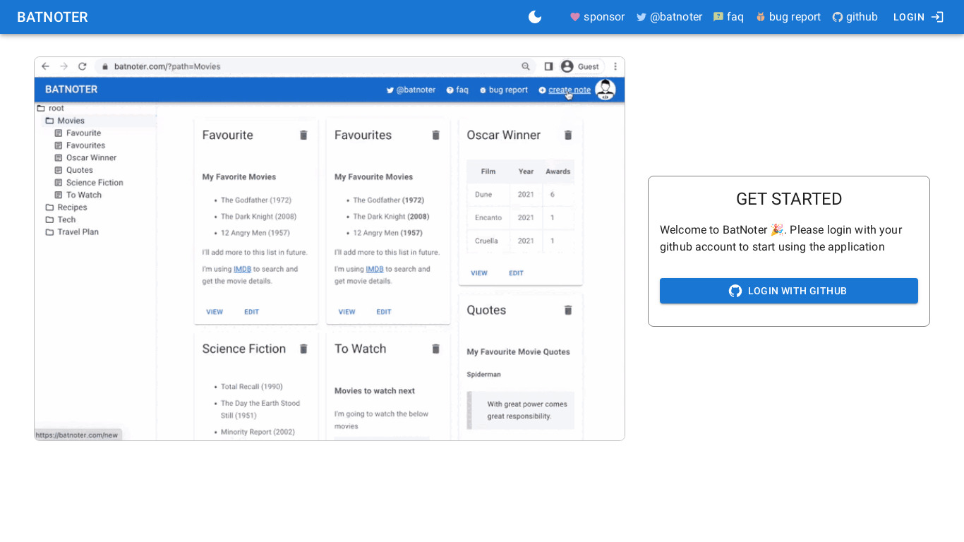 GitNoter Landing page
