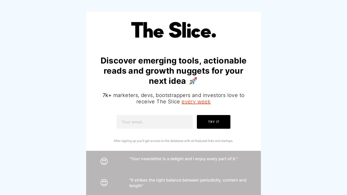 The Slice Landing page