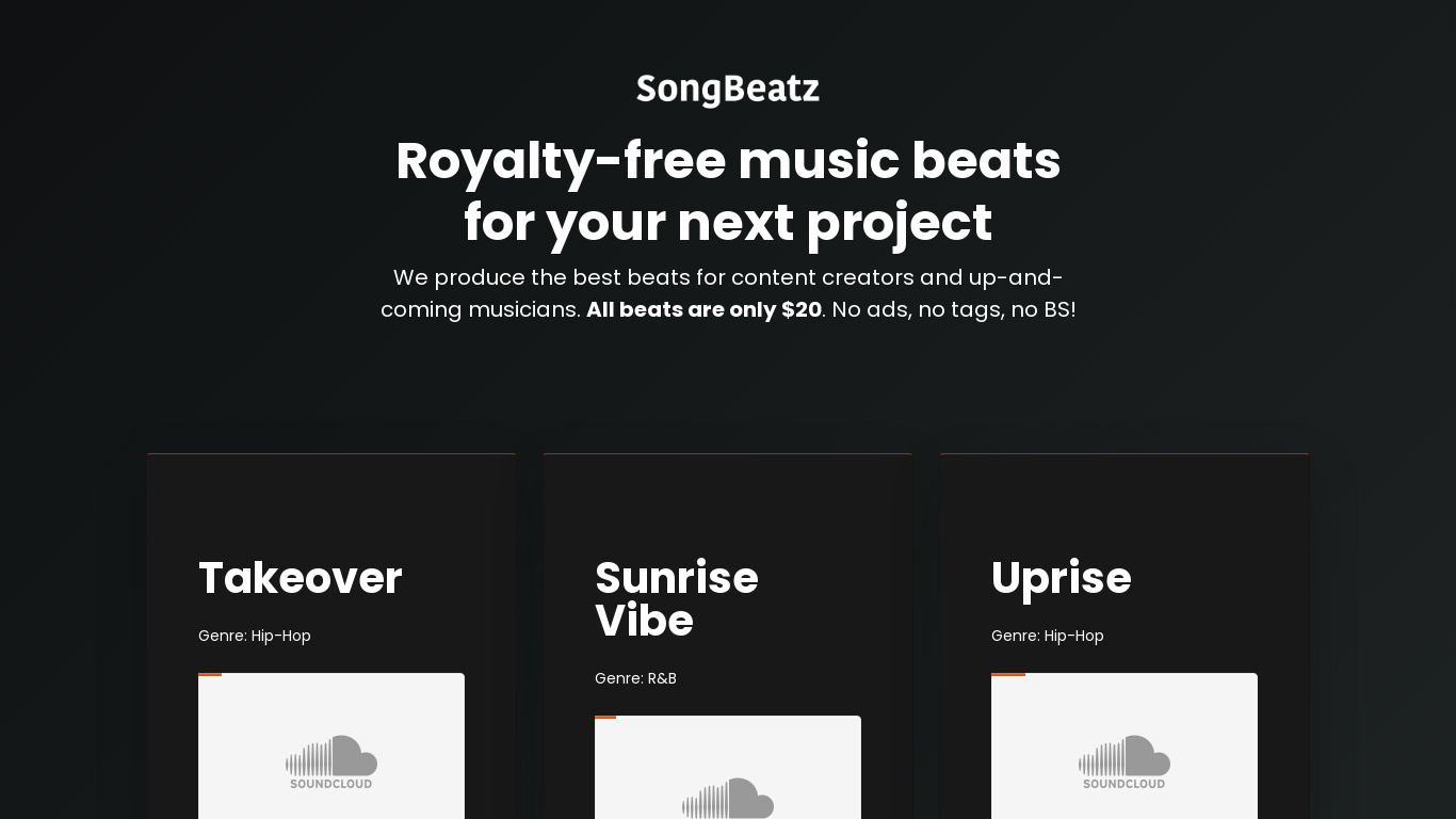 SongBeatz Landing page