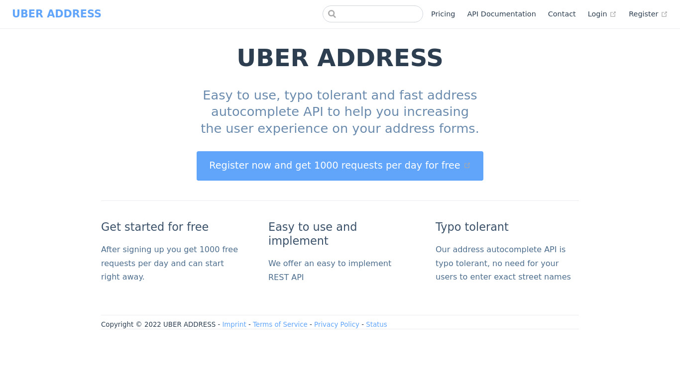 UberAddress.io Landing page