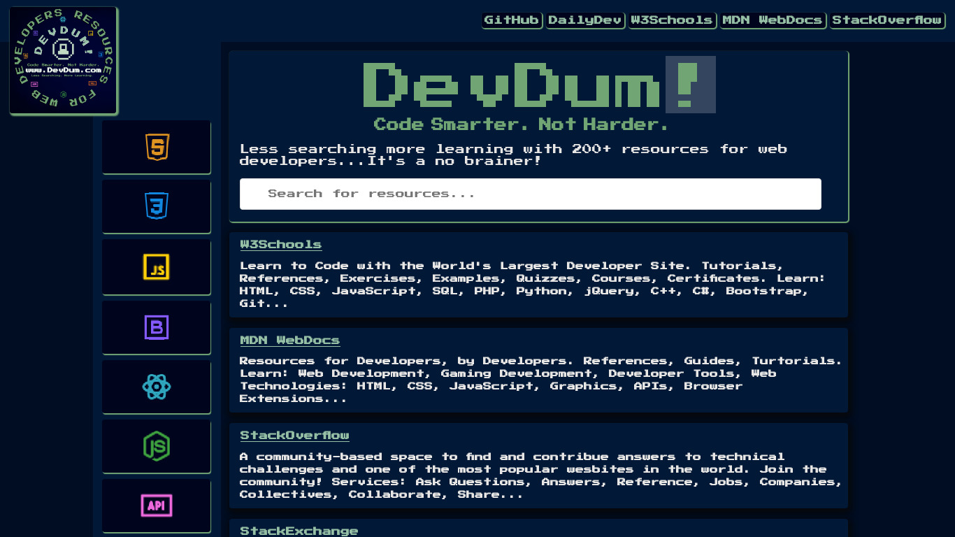 DevDum! Landing page