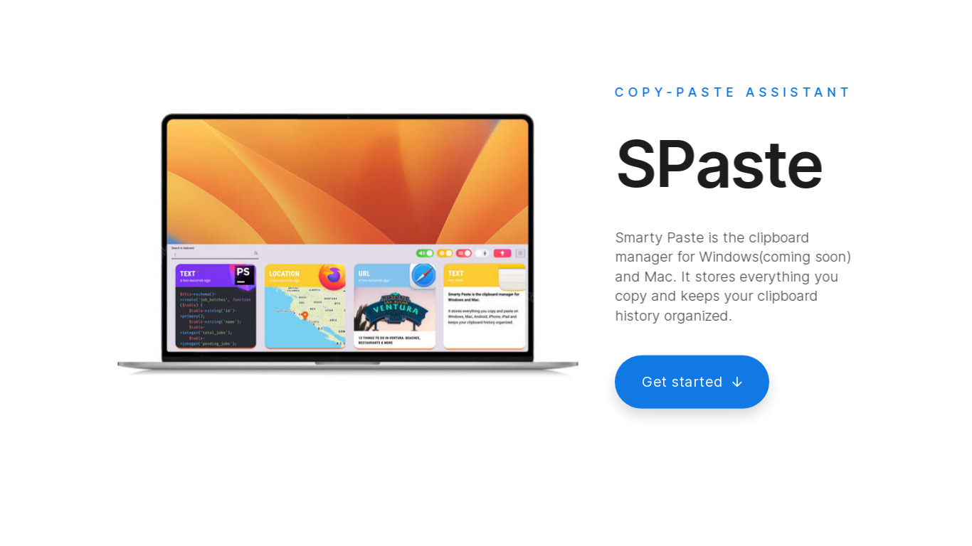 Smarty Paste Landing page
