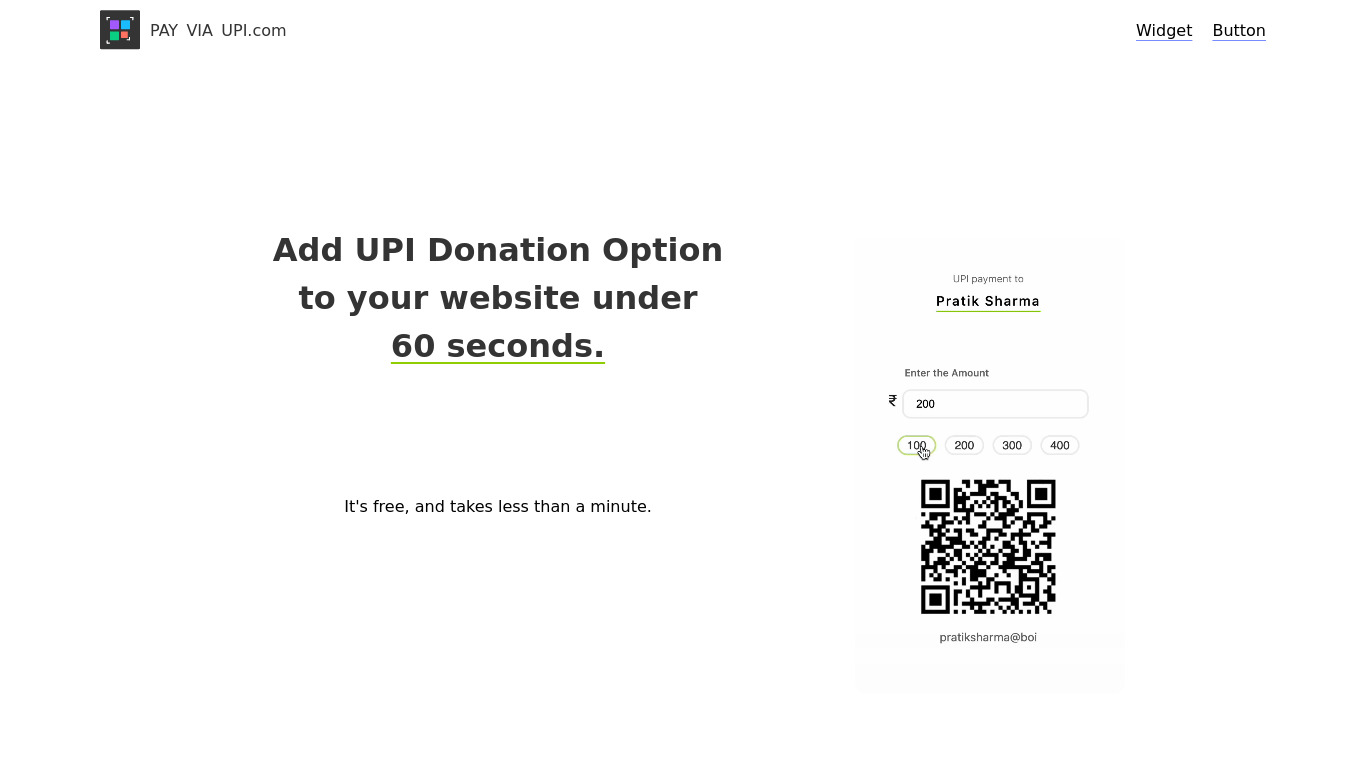Pay Via UPI Landing page