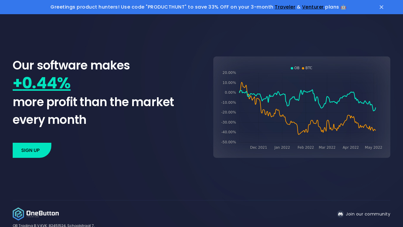 One Click Crypto Trading Bot Landing page