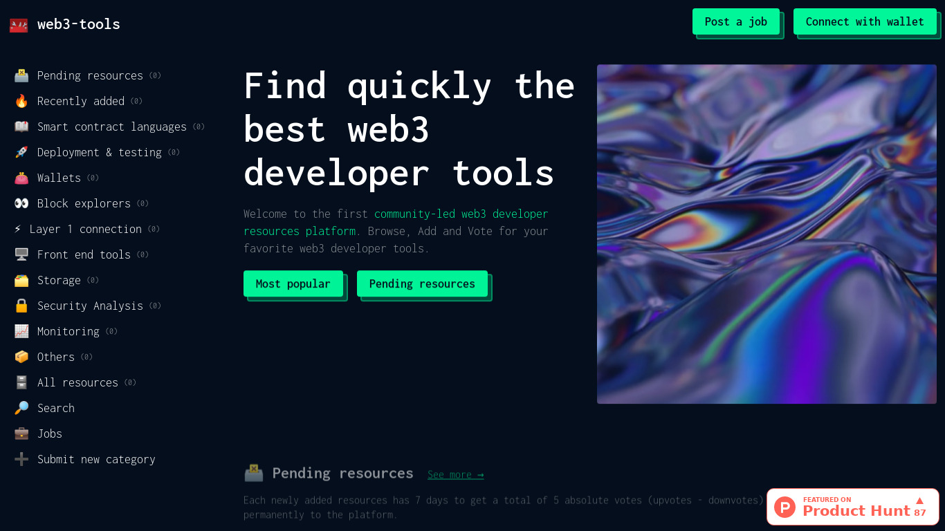 web3 tools Landing page