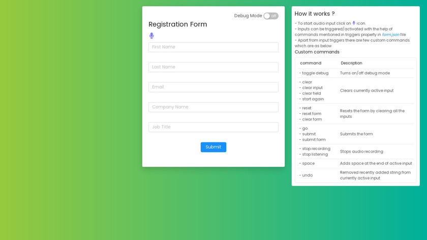 Voice Controlled Form Landing Page