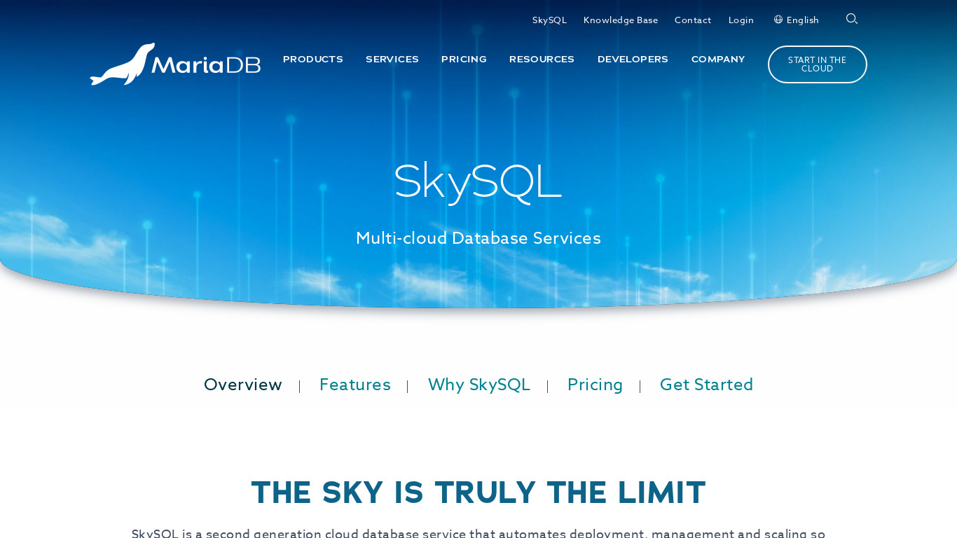 SkySQL Landing page
