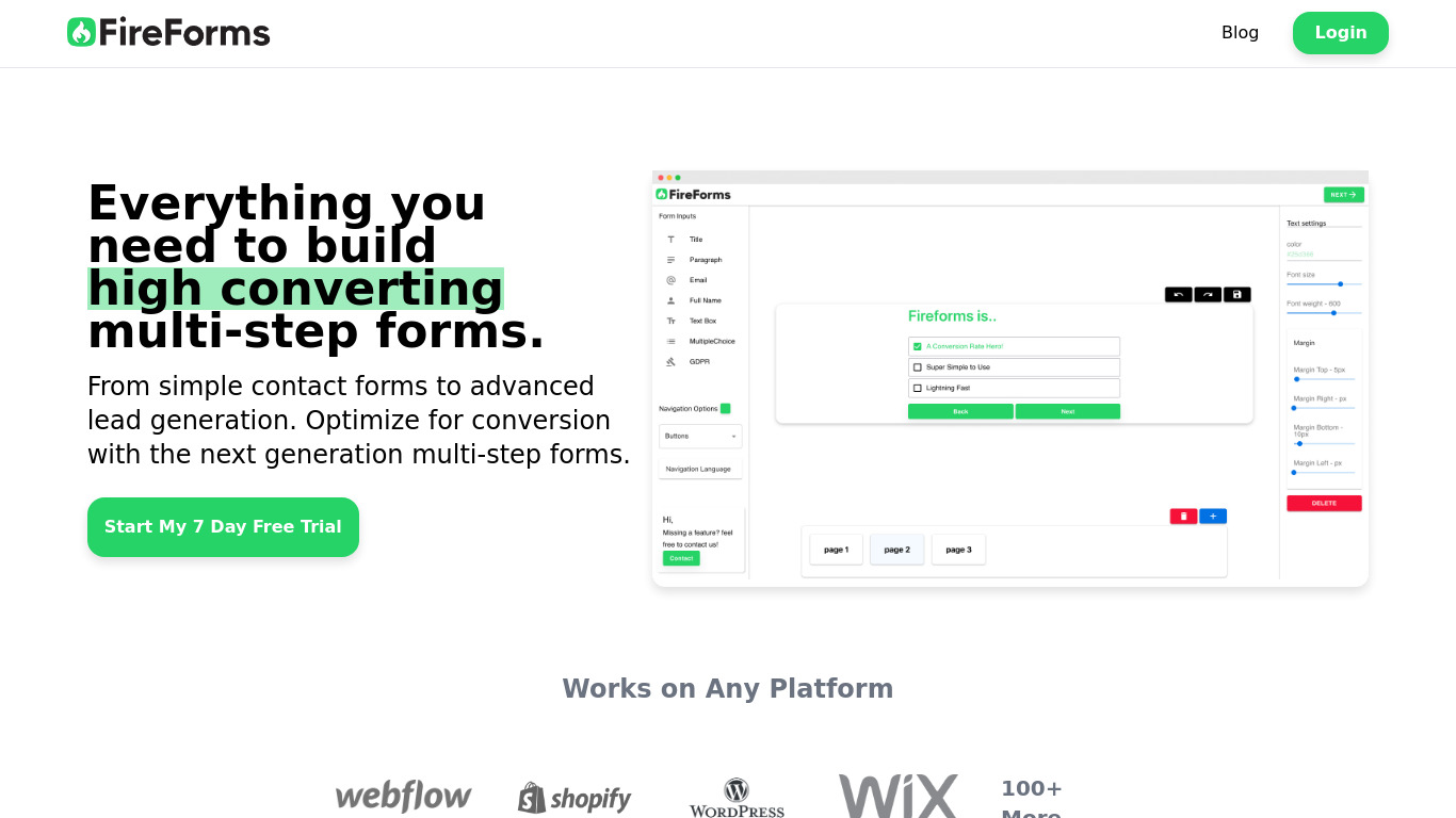 FireForms Landing page