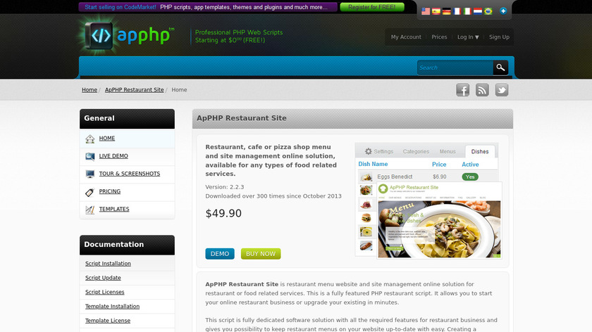 ApPHP Restaurant Site Landing Page
