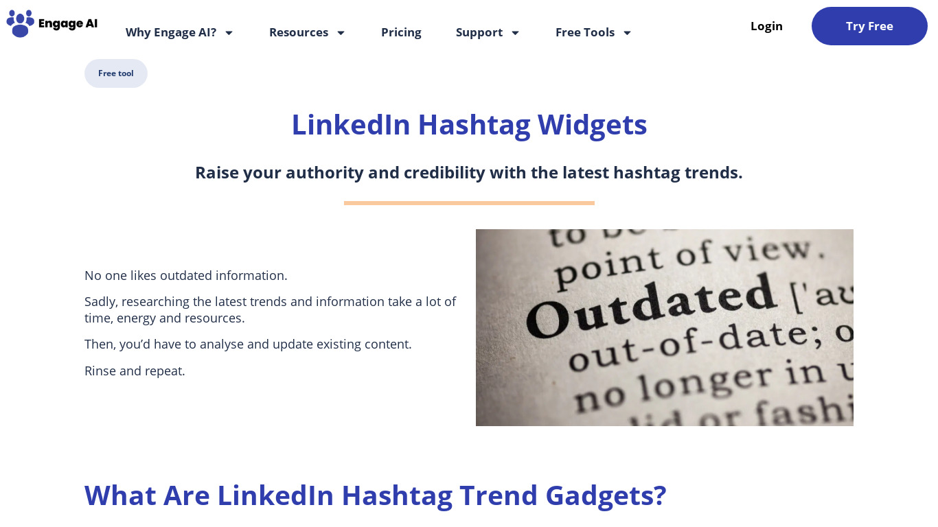 LinkedIn Hashtag Trend Gadgets Landing page