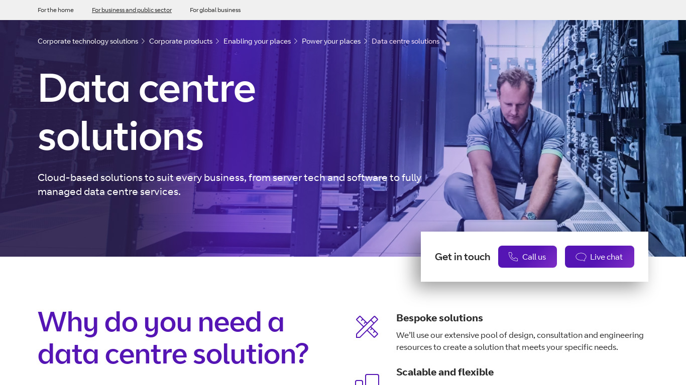 BT Data Center Outsourcing Landing page