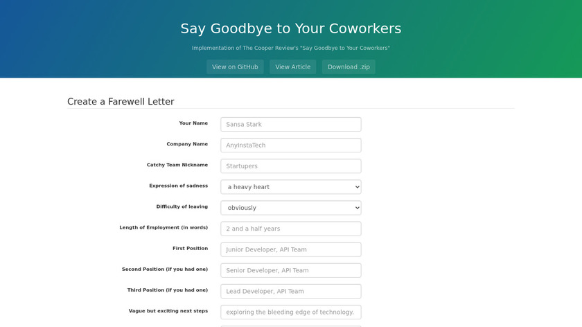 Say Goodbye to your Coworkers Landing Page