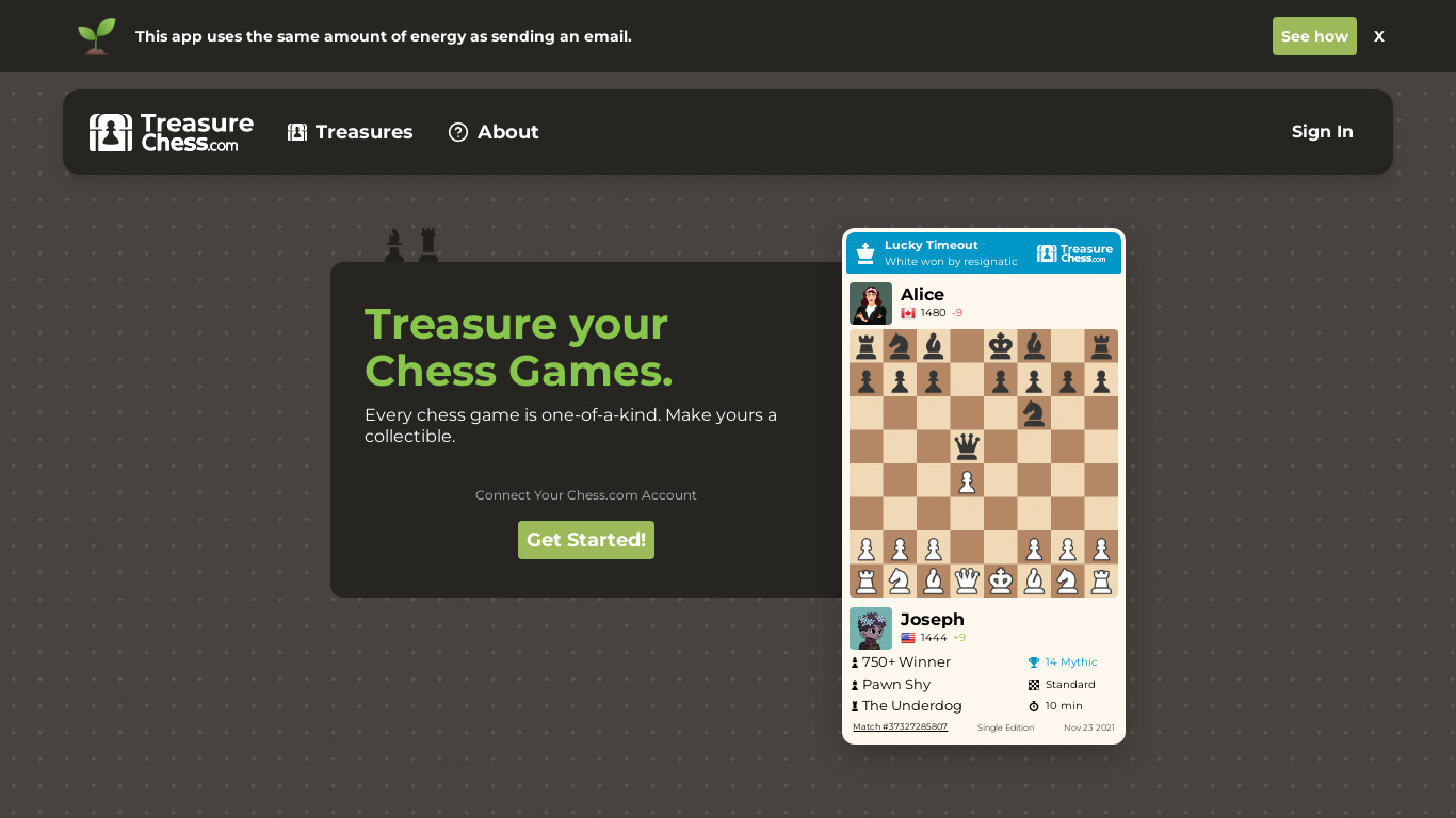 Treasure Chess Landing page