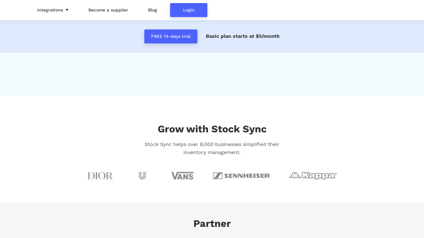 Stock Sync Landing page