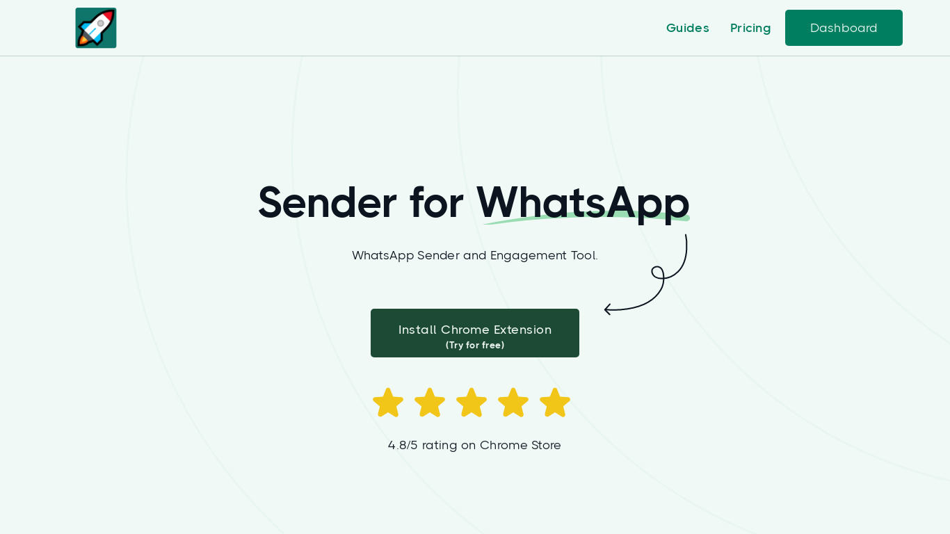 Rocket for WhatsApp Landing page