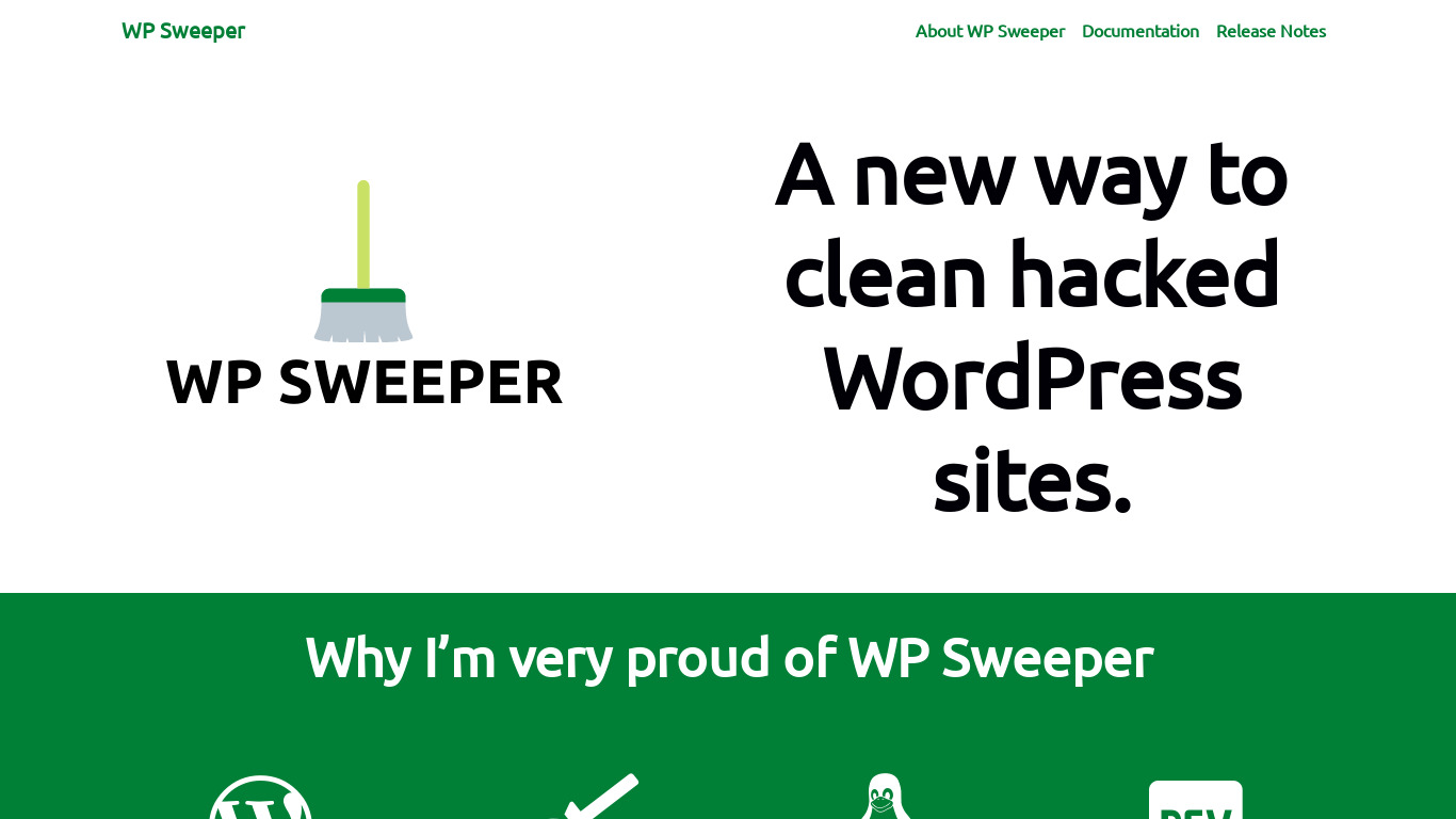 WP Sweeper Landing page