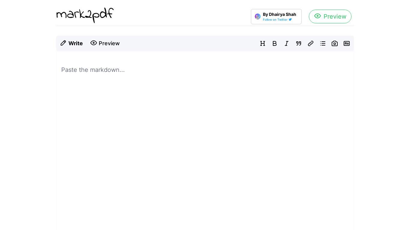 Mark2PDF Landing page