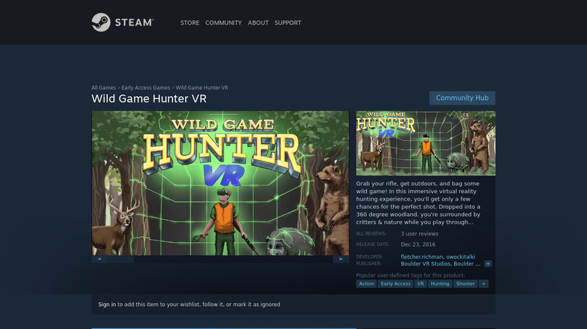 Wild Game Hunter VR Landing Page