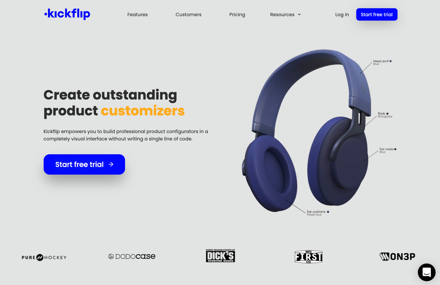 Kickflip Product Customizer Landing page