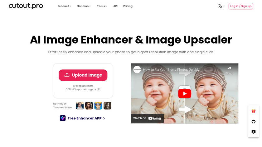 Cutout.pro - Photo Enhancer Landing Page