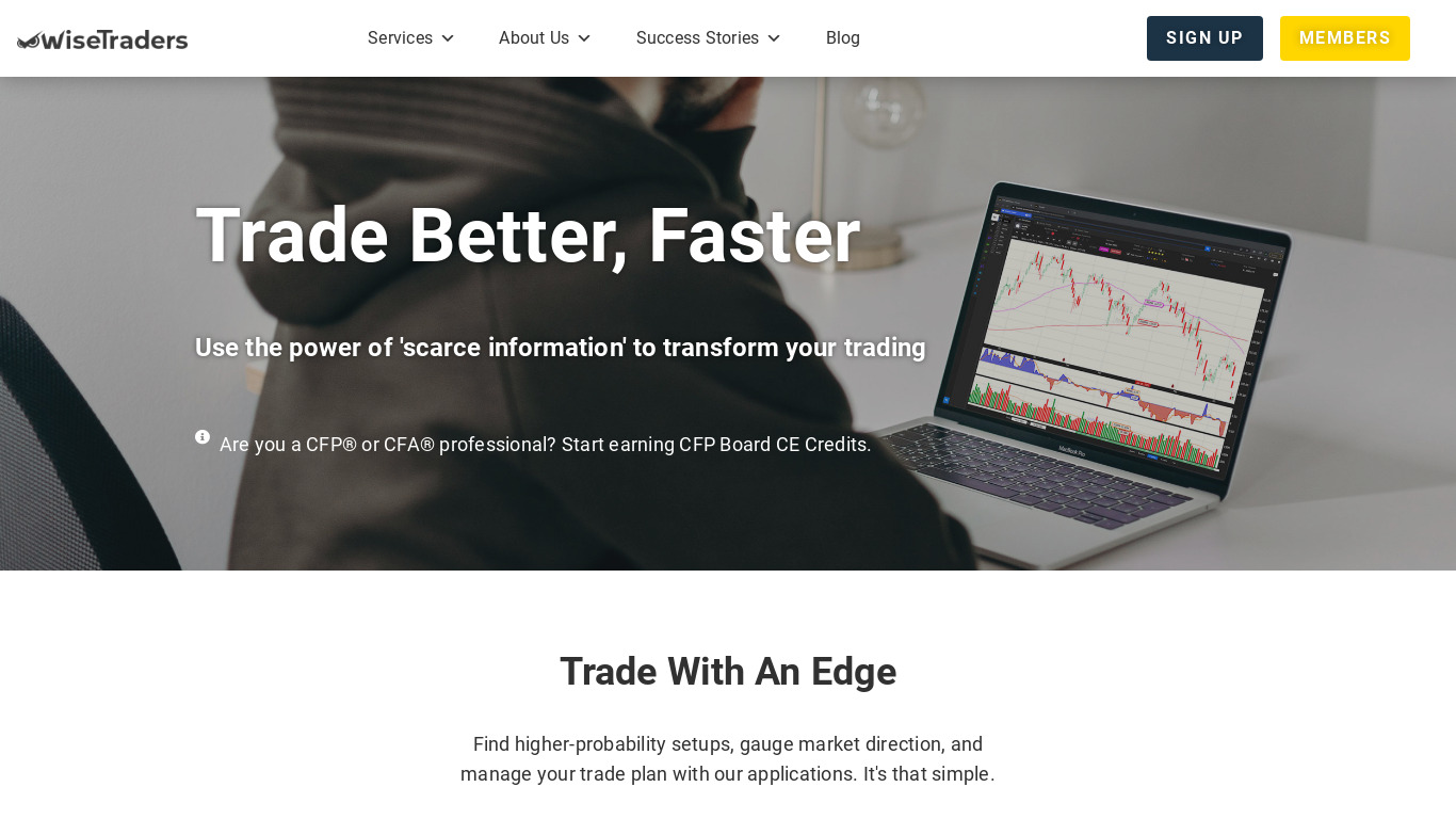 Wise Tradr Landing page