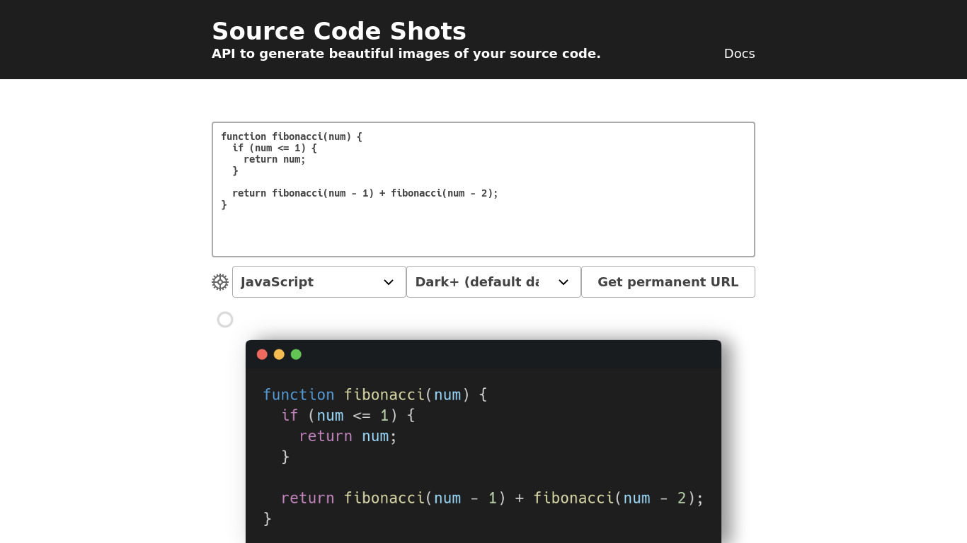 Source Code Shots Landing page