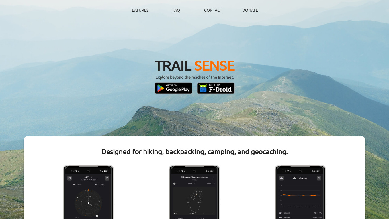 Trail Sense Landing page