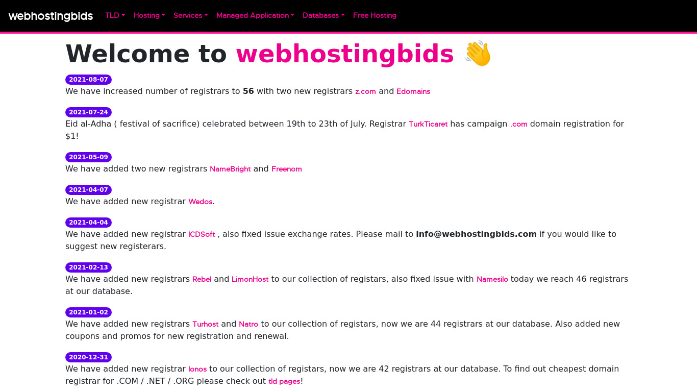 Webhostingbids Landing page