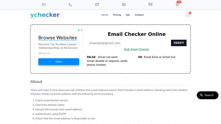 Ychecker.com Landing Page