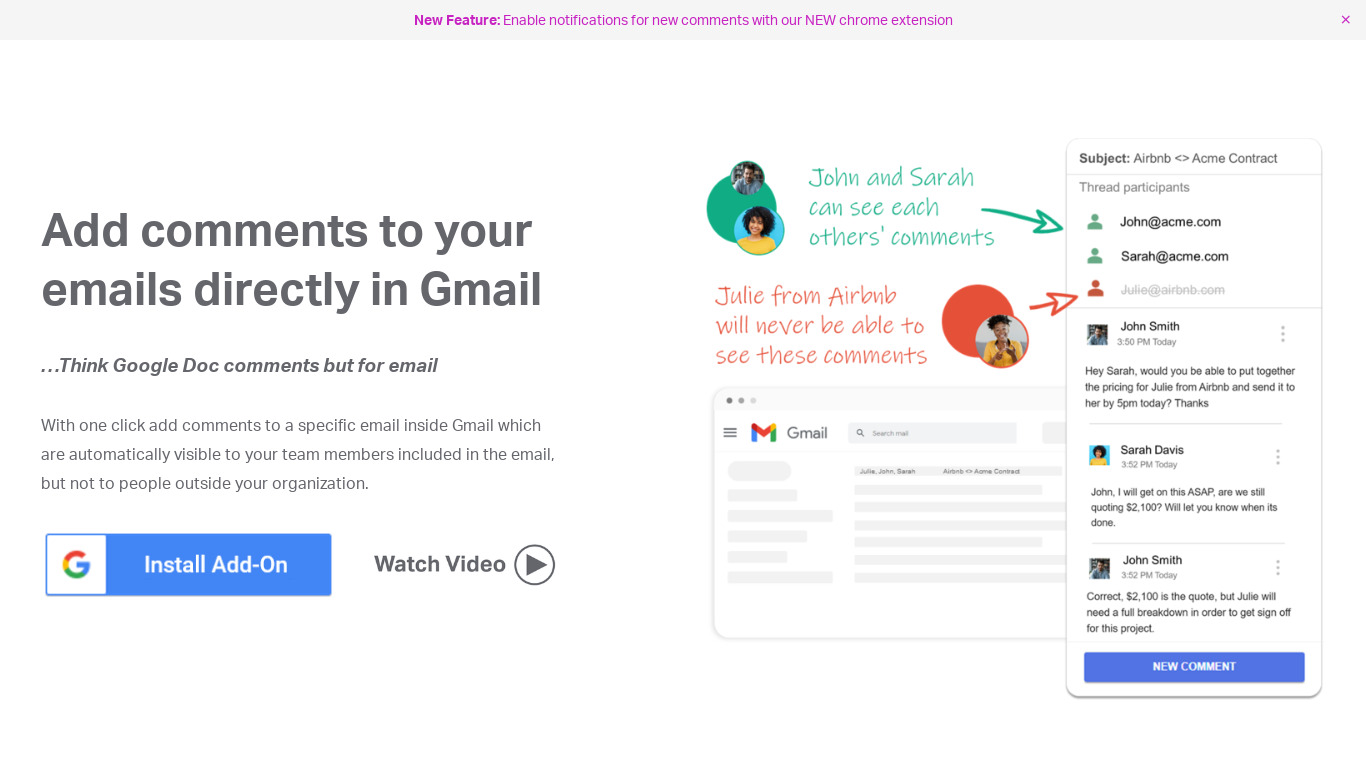 Email Comments Landing page