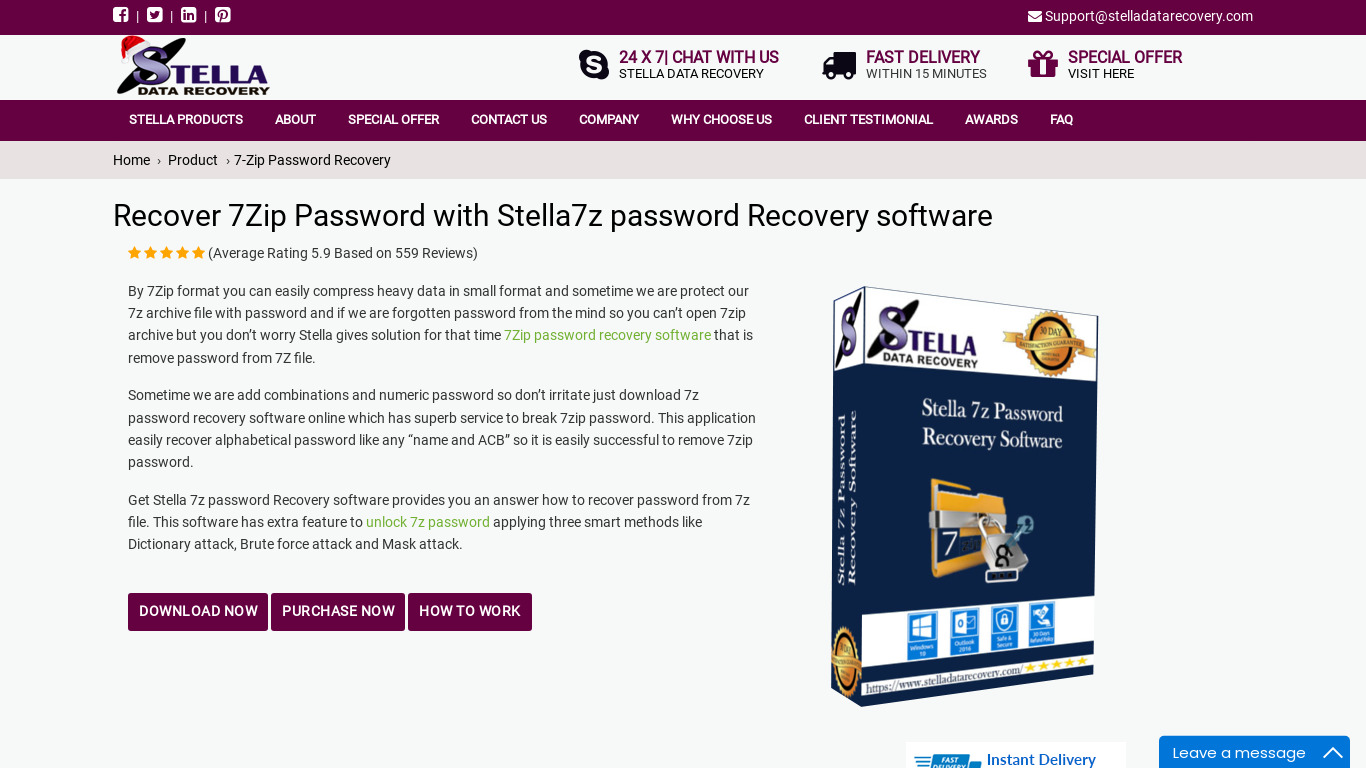 Stella 7z Password Recovery Tool Landing page