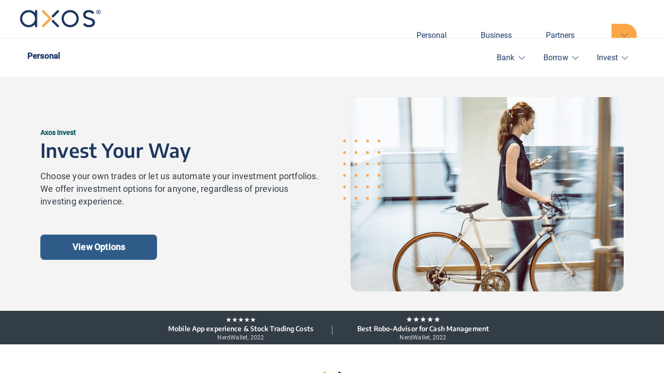 Axos Invest Landing page