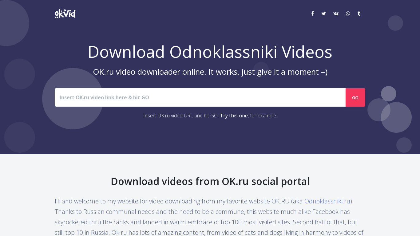 OK Video Downloader Landing page