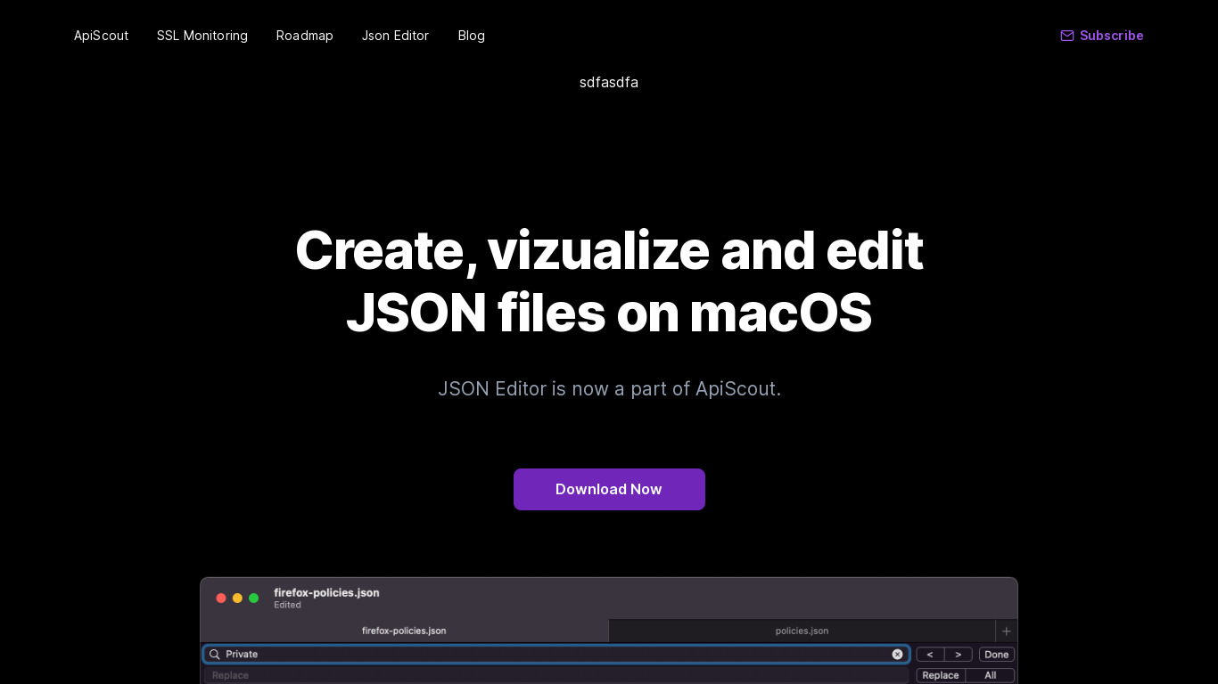 JSON Editor by ApiScout Landing page