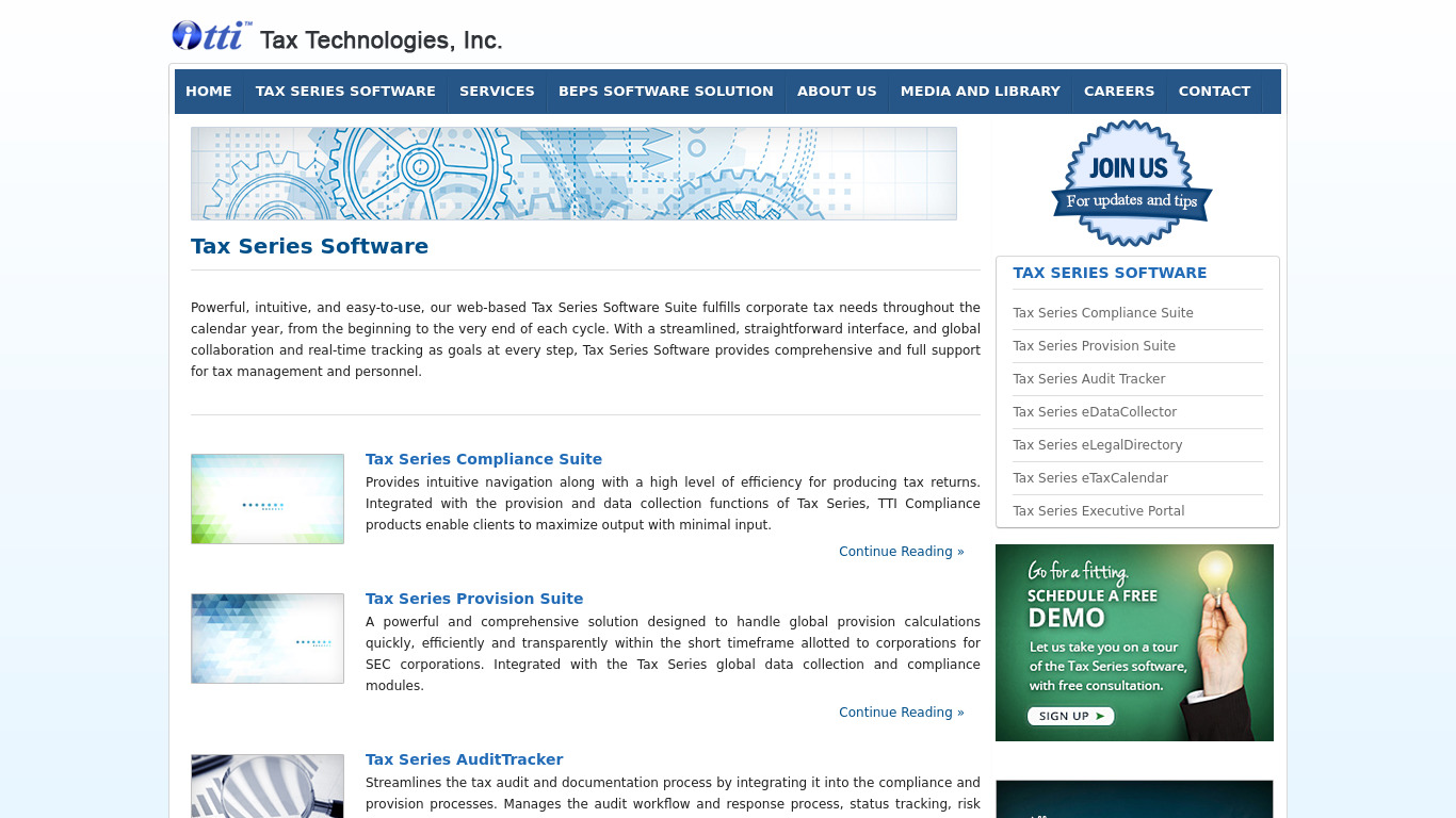Tax Series Software Landing page