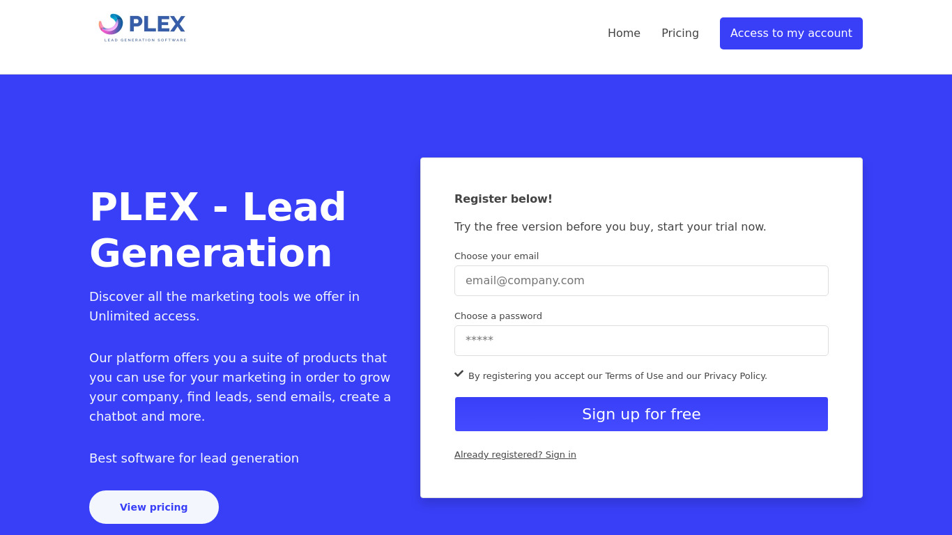 PLEX - Lead Generation Landing page
