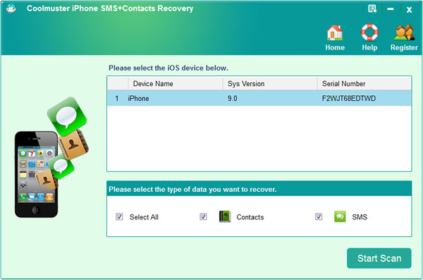 Coolmuster iPhone SMS  Contacts Recovery Landing page