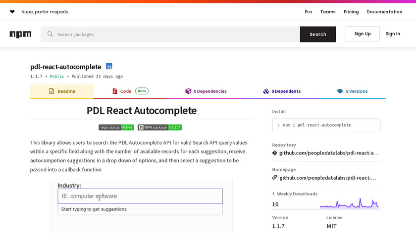 Autocomplete React Component by PDL Landing Page