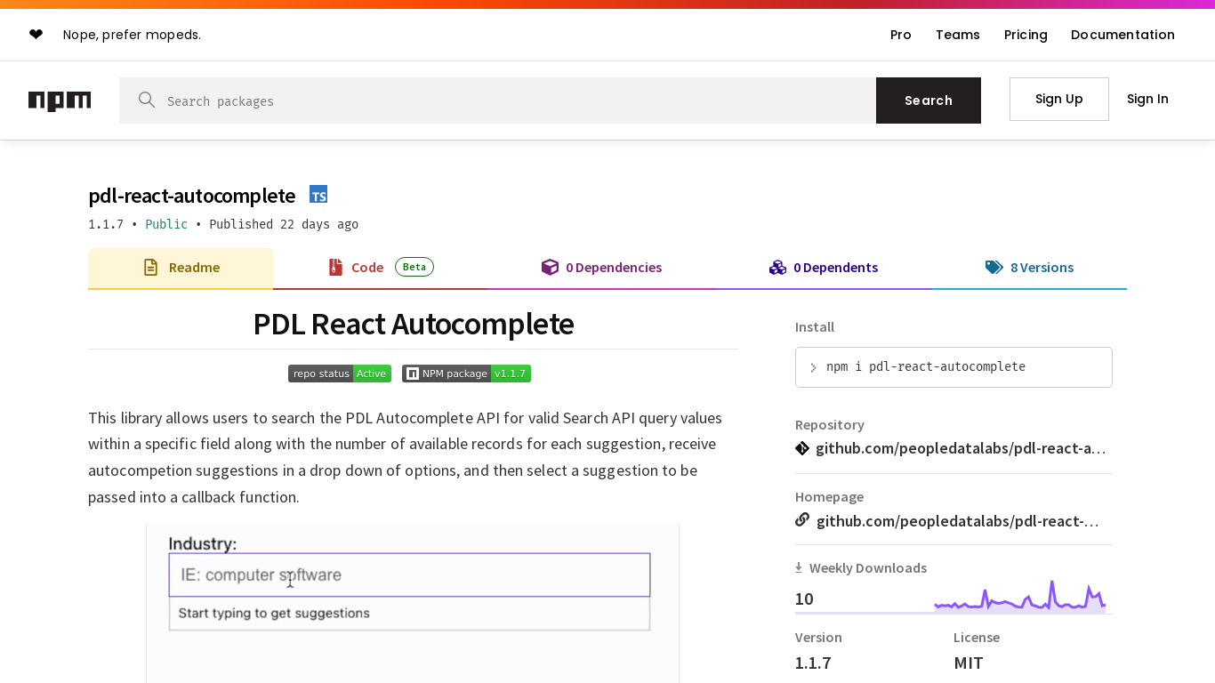 Autocomplete React Component by PDL Landing page